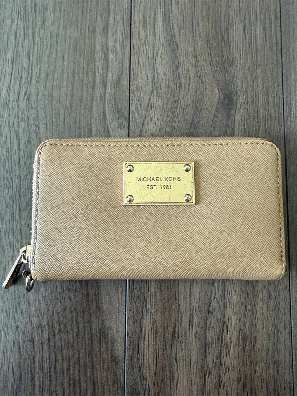 Michael Kors Beige Gold-Plate Zip Wallet